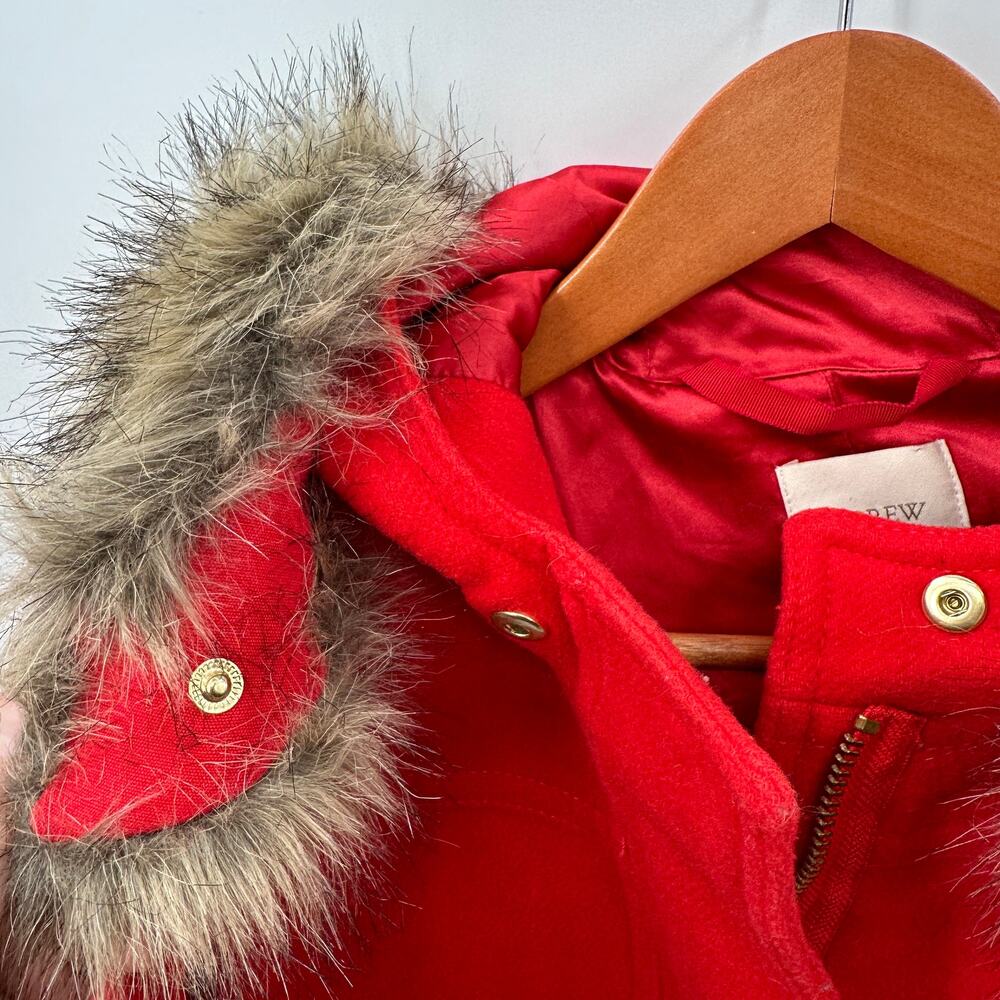 J. CREW Red Coral Vail Parka Wool Blend Jacket Coat // 00 - Picture 6 of 8